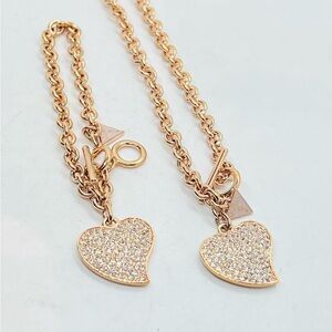 Brand new, Guess Rose Gold Heart Pave Charm Necklace & Bracelet- Set of 2